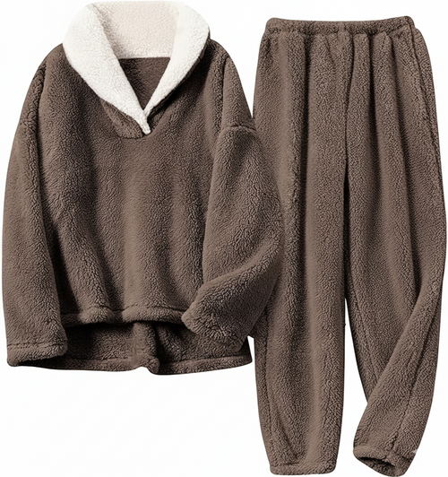 Two-Piece Relaxed Fit Co-Ord Set for Women-Brown (Size-M) | D25